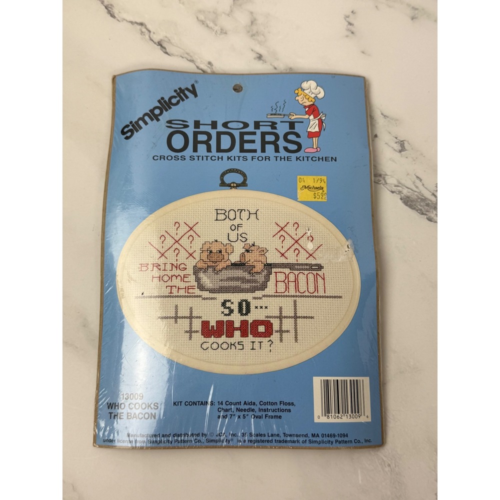 Vintage Simplicity Cross Stitch Kit Kitchen Pigs Joke